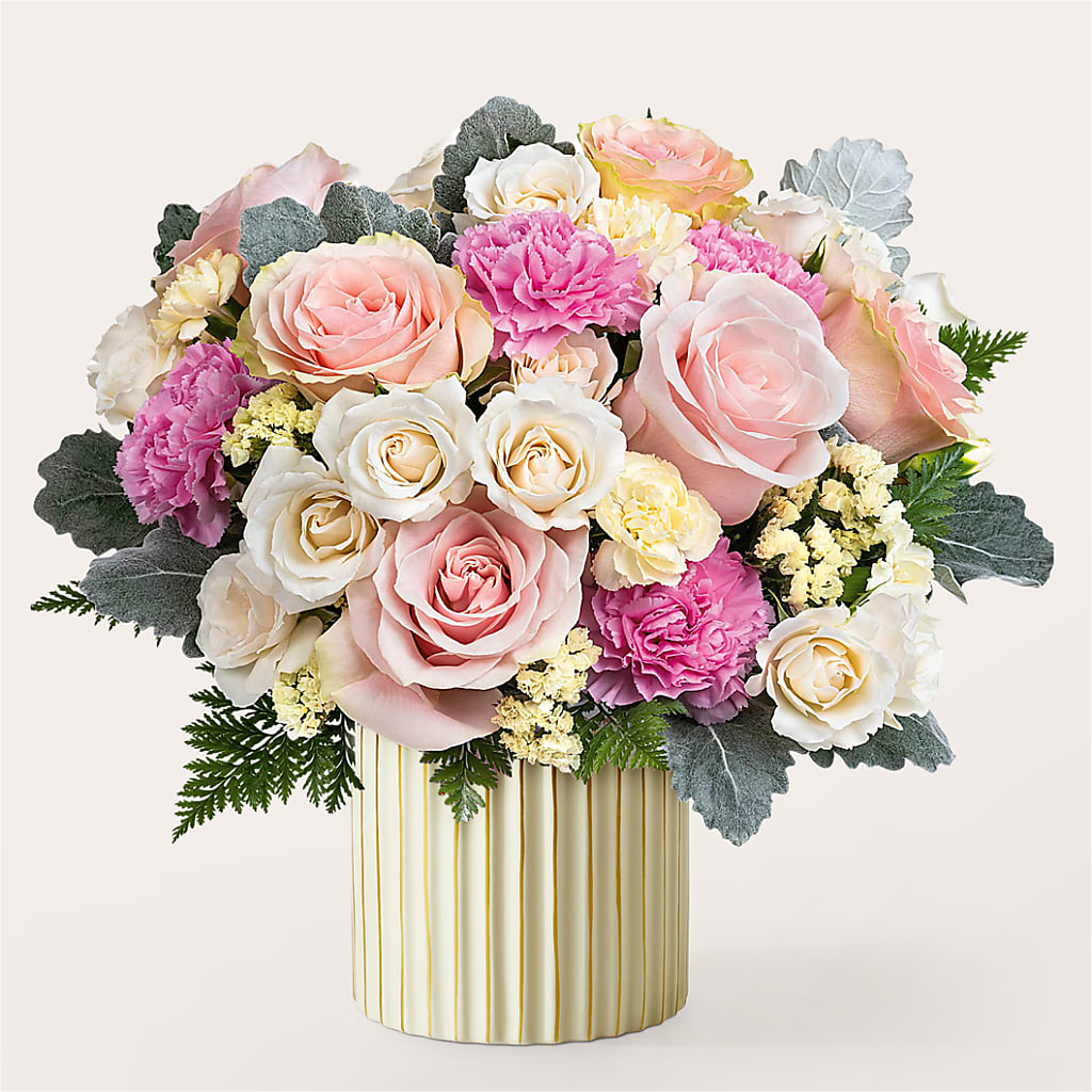 Blissful Moments Bouquet with Ivory Vase – DIVINE FLORAL & GIFTS, Arlington TX