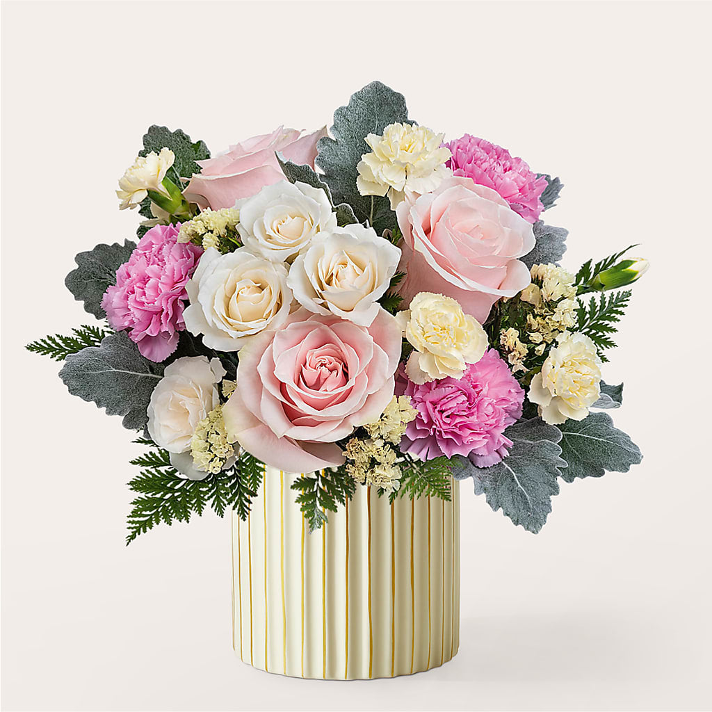 Blissful Moments Bouquet with Ivory Vase – DIVINE FLORAL & GIFTS, Arlington TX