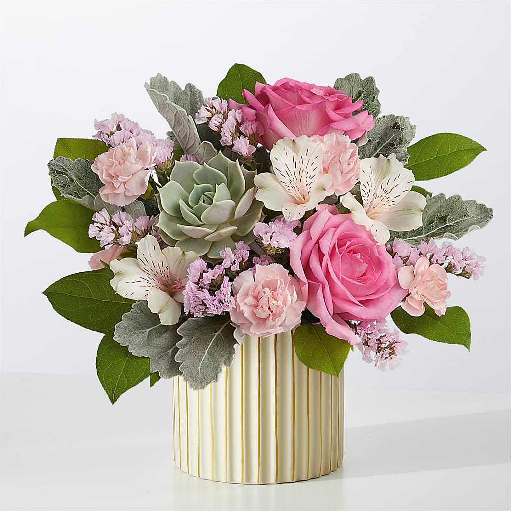 Dusty Rose Bouquet with Ivory Vase – DIVINE FLORAL & GIFTS, Arlington TX