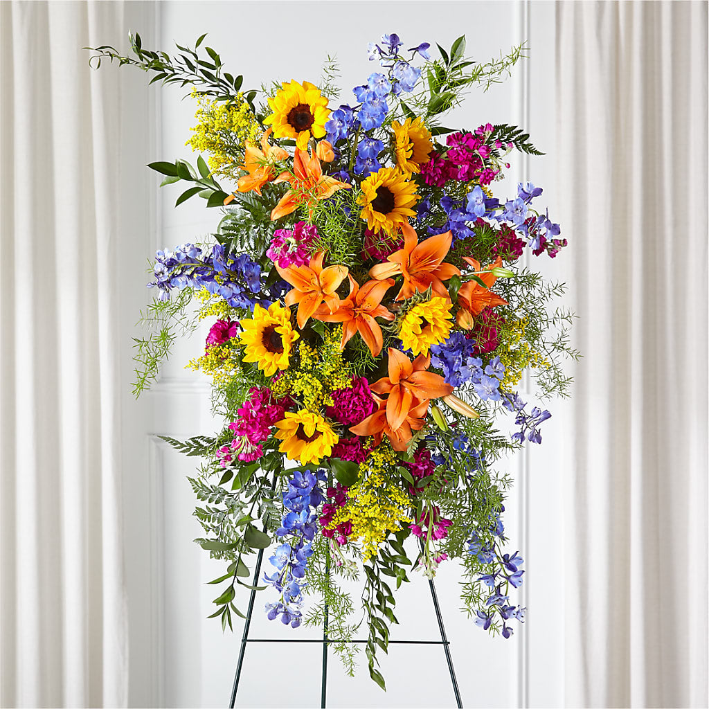 Sunlit Memories Standing Spray (Standard) – DIVINE FLORAL & GIFTS, Arlington TX