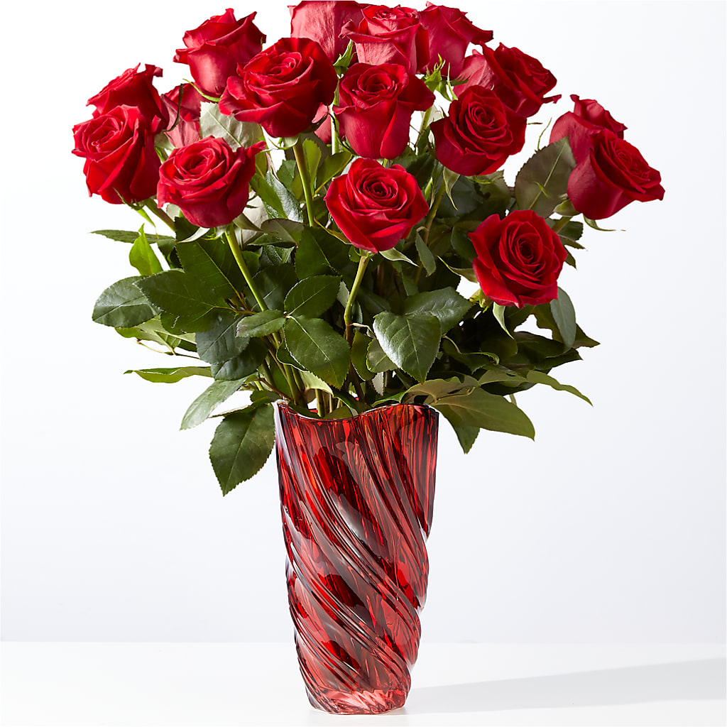 Classic Love Red Rose Bouquet with Luxe Swirl Vase – DIVINE FLORAL & GIFTS, Arlington TX