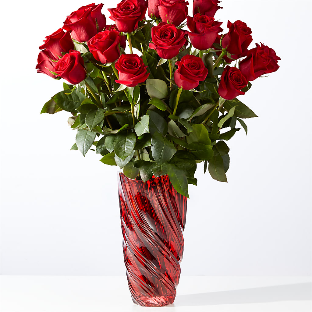Classic Love Red Rose Bouquet with Luxe Swirl Vase – DIVINE FLORAL & GIFTS, Arlington TX