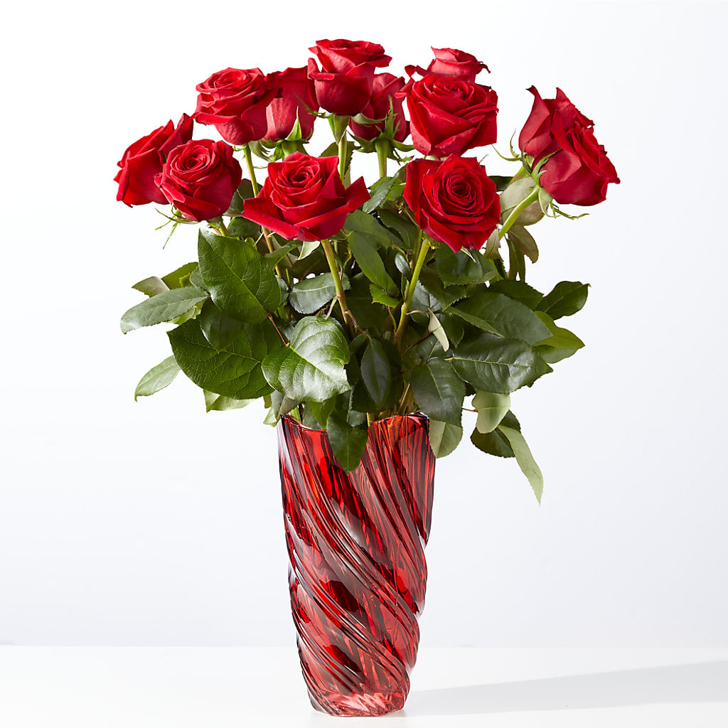 Classic Love Red Rose Bouquet with Luxe Swirl Vase – DIVINE FLORAL & GIFTS, Arlington TX