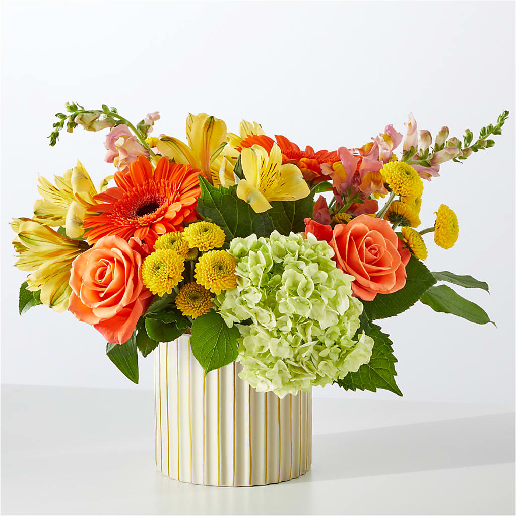 Autumn Sunshine Bouquet with Ivory Vase – DIVINE FLORAL & GIFTS, Arlington TX