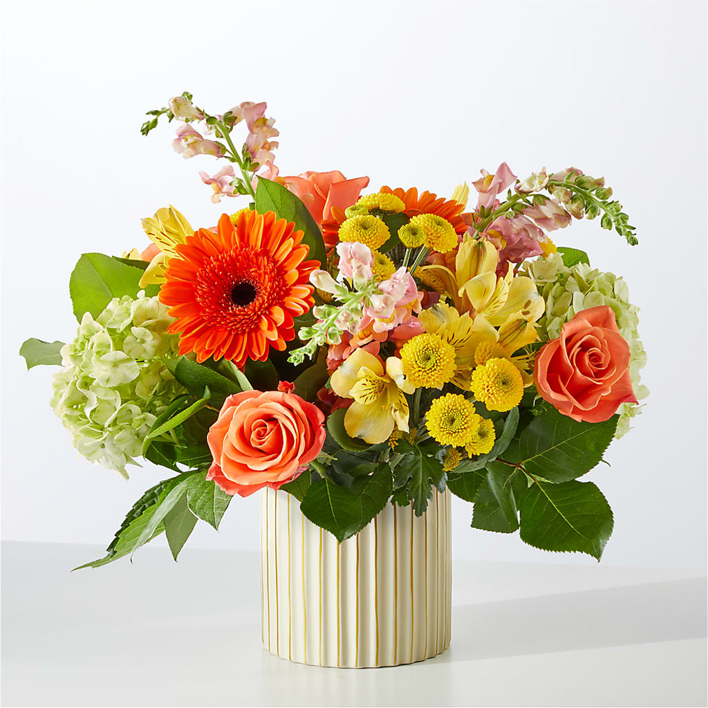 Autumn Sunshine Bouquet with Ivory Vase – DIVINE FLORAL & GIFTS, Arlington TX