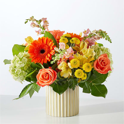 Autumn Sunshine Bouquet with Ivory Vase – DIVINE FLORAL & GIFTS, Arlington TX