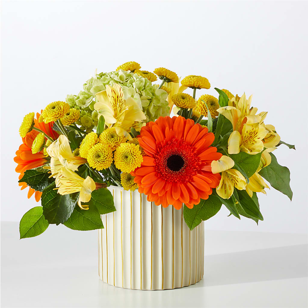 Autumn Sunshine Bouquet with Ivory Vase – DIVINE FLORAL & GIFTS, Arlington TX